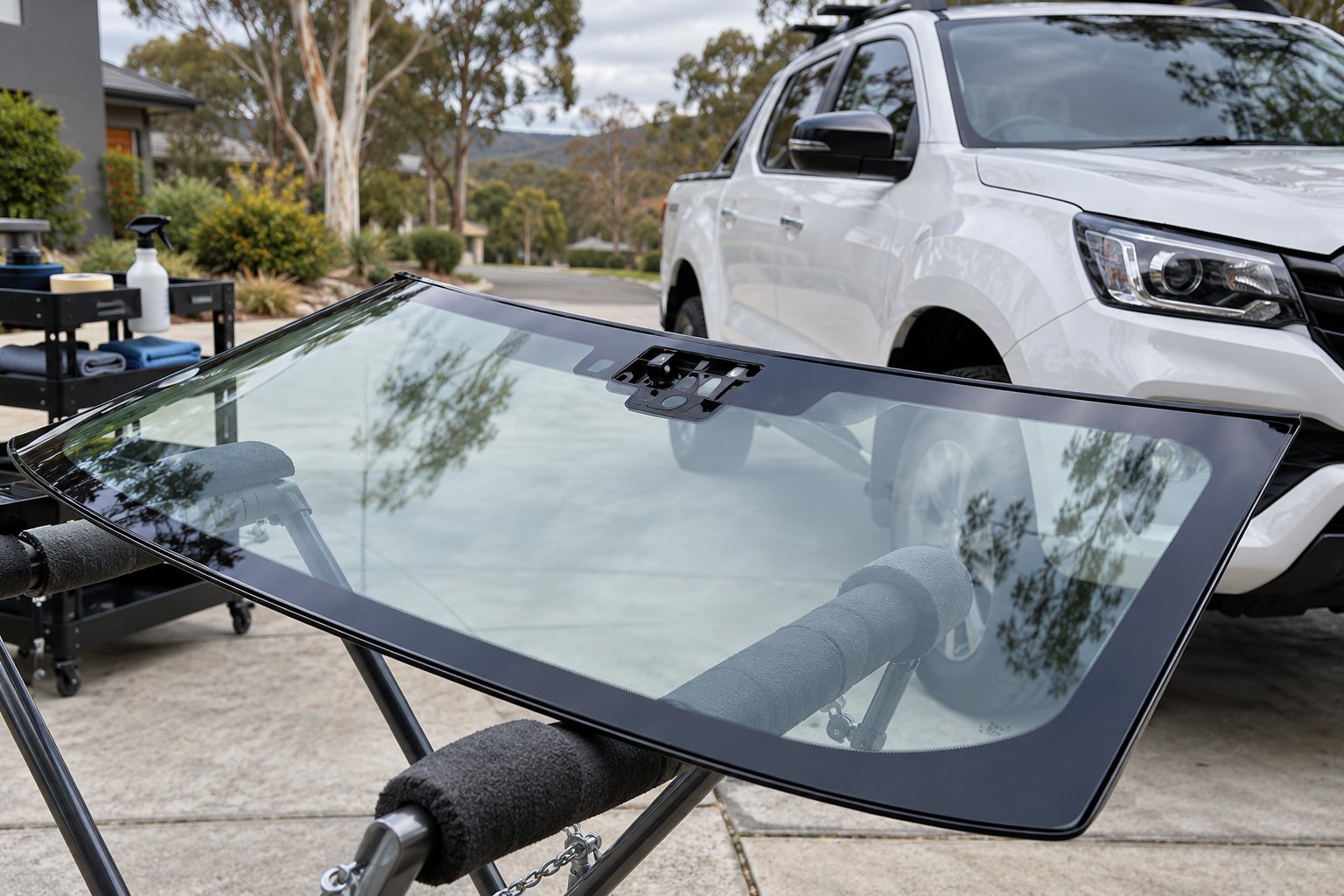 Representative replacement windscreen with sensor bracket